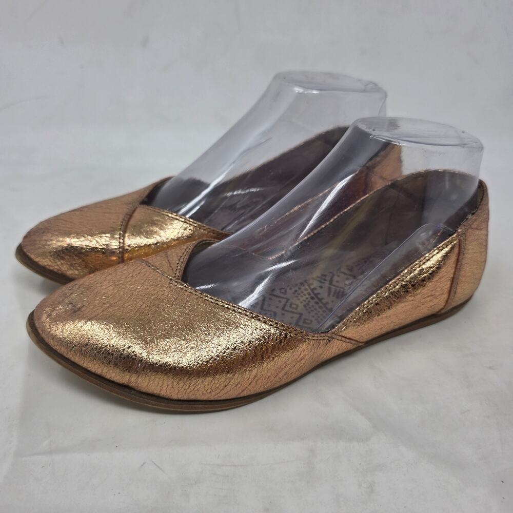 Toms Rose Gold Metallic Leather Ballet Flats Women's US 7 Slip On Shoes